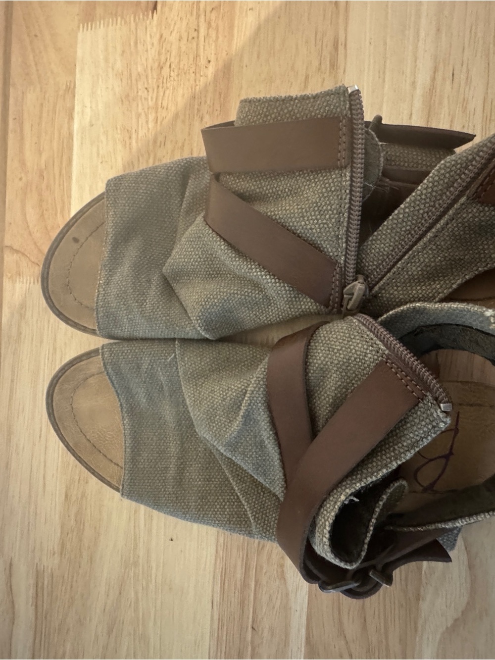 Blowfish Taupe Canvas Wedge Clog with Brown Straps